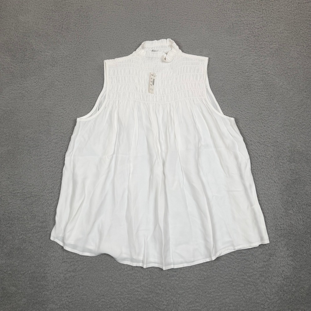 Madewell White Smocked High Neck Sleeveless Pleated Top NY669 Womens Size Small